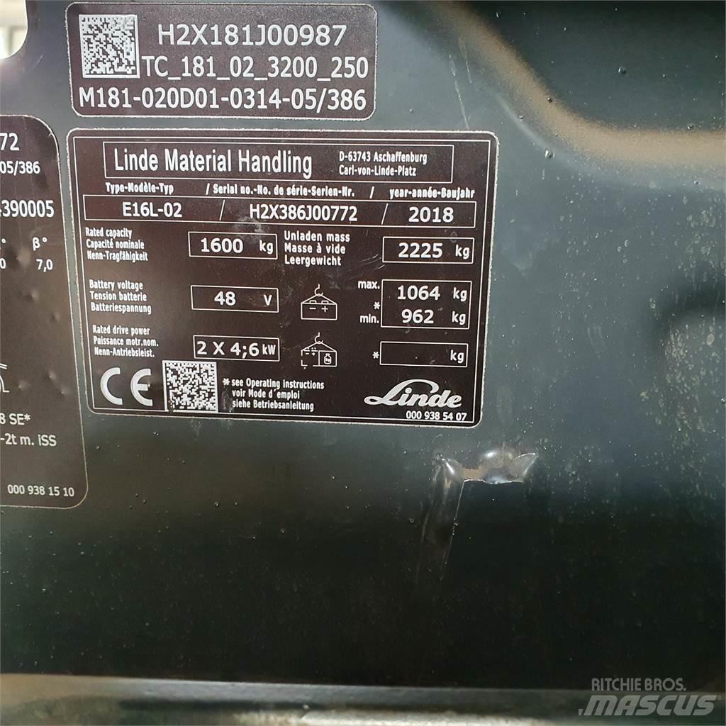 Linde E16L Електрически вилични кари-повдигачи