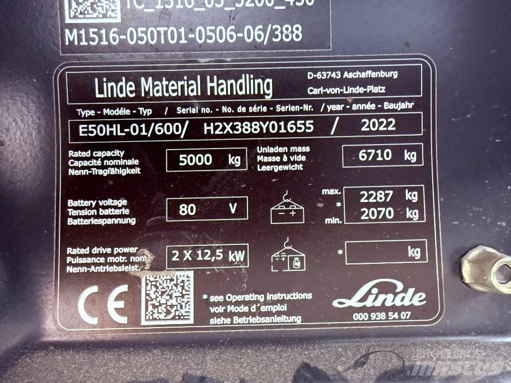 Linde E50/600HL/388 Електрически вилични кари-повдигачи