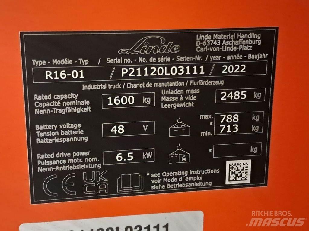 Linde R16-01 Ретрак/ Високоповдигач с изместване на вилката напред