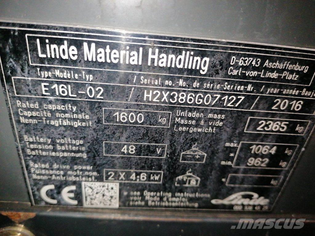 Linde E16L-02 Електрически вилични кари-повдигачи