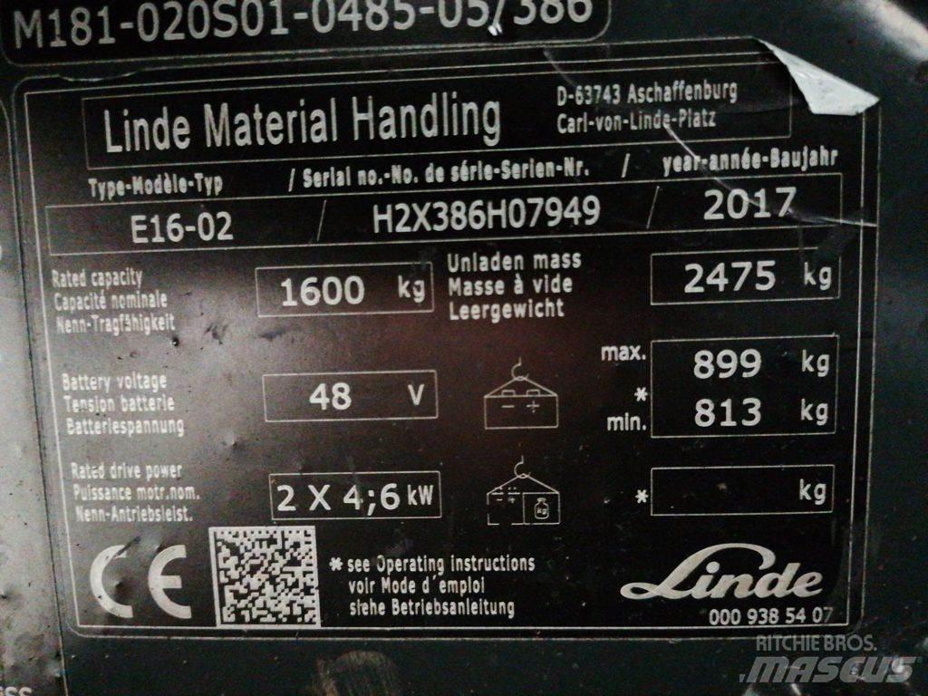 Linde E16-02 Електрически вилични кари-повдигачи