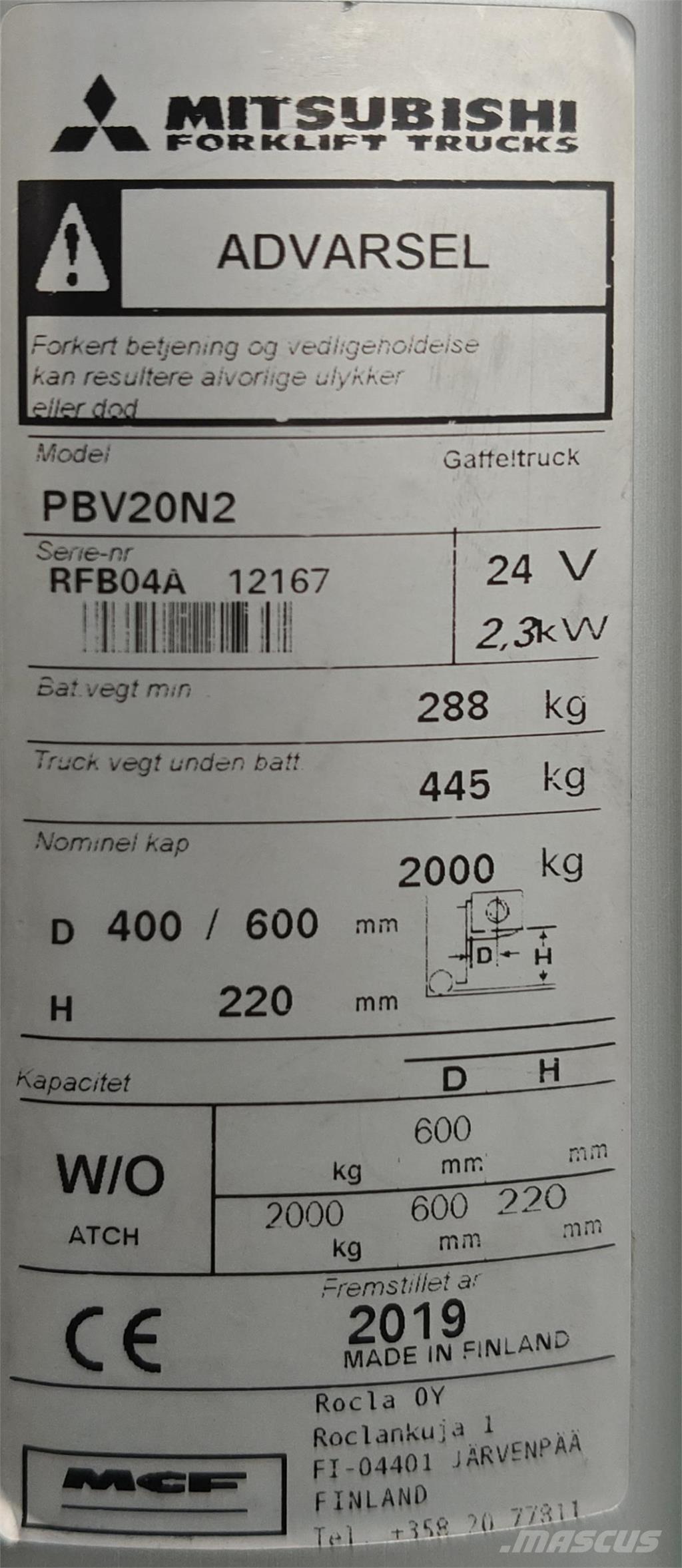 Mitsubishi PBV20N2 Колички с платформа за оператора