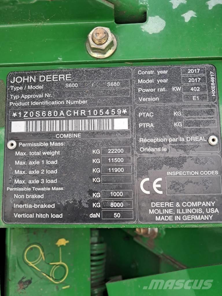John Deere S 680 i Комбайни