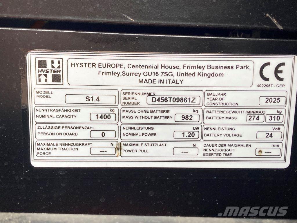 Hyster S 1.4 Колички високоповдигачи с теглич