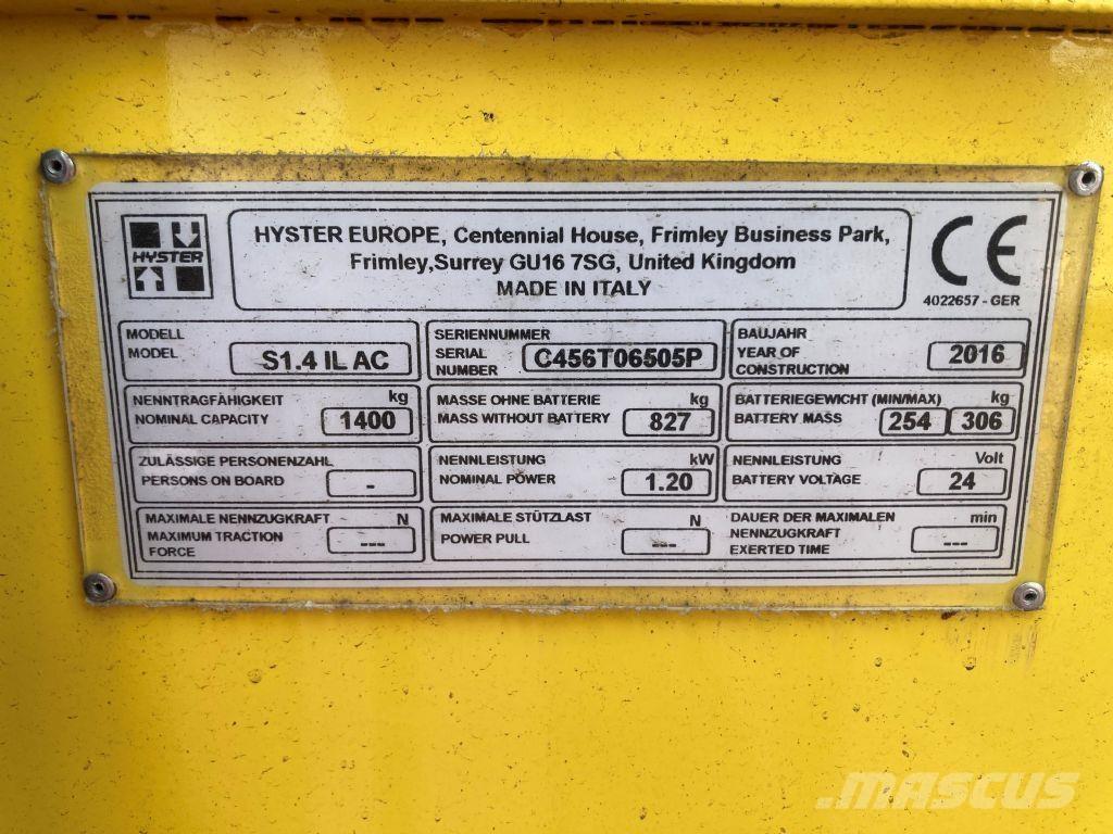 Hyster S 1.4 IL Колички високоповдигачи с теглич