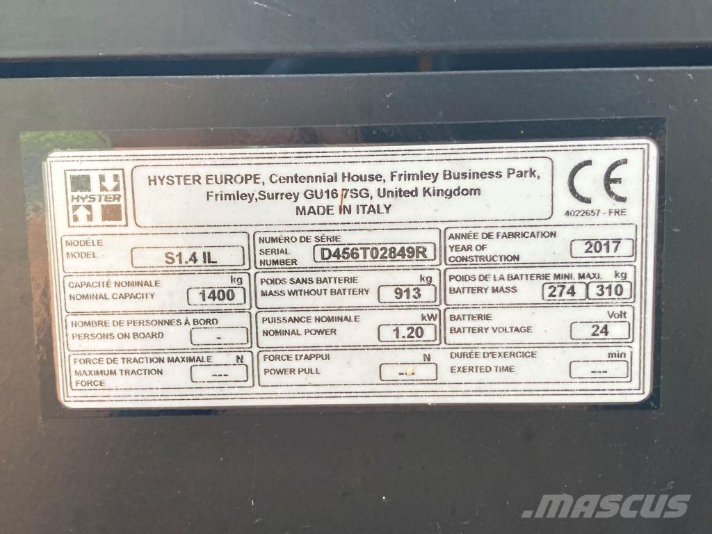 Hyster S 1.4 IL Колички високоповдигачи с теглич