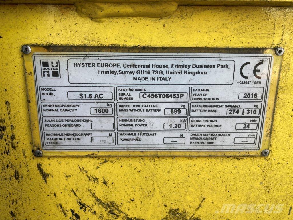 Hyster S 1.6 AC Колички високоповдигачи с теглич
