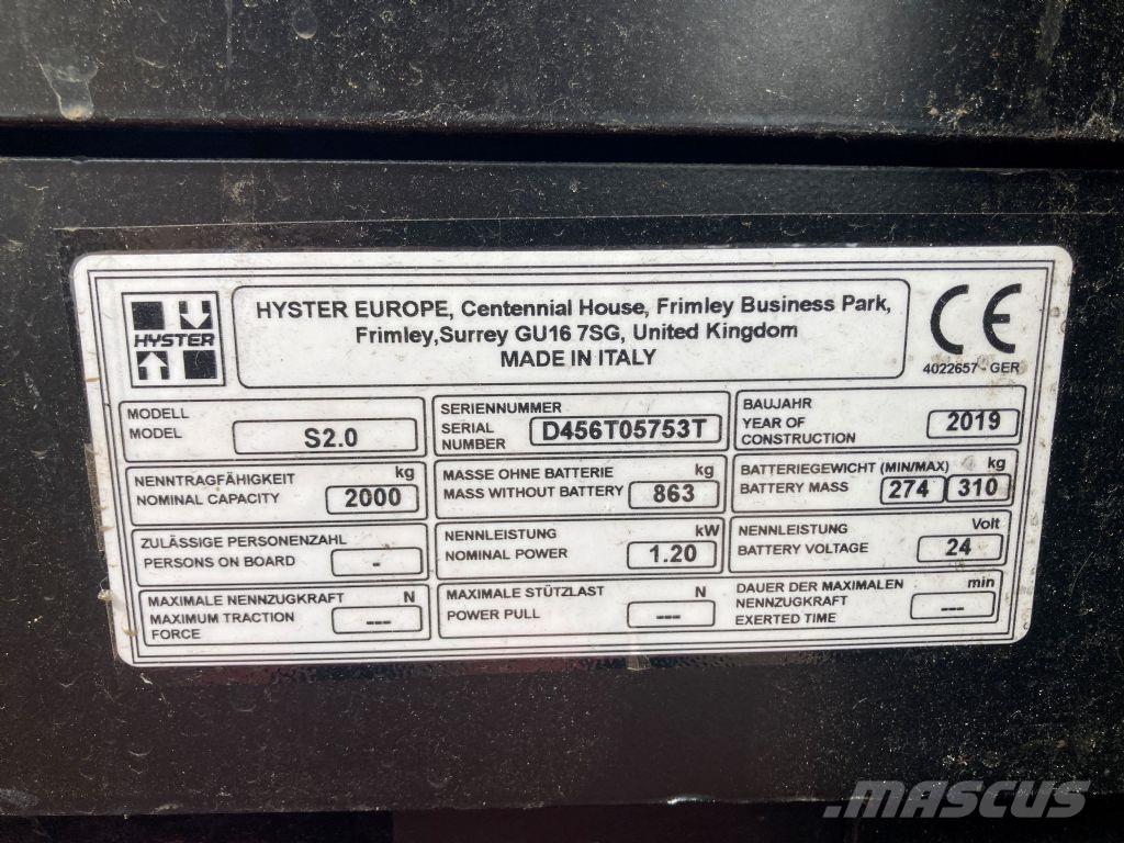 Hyster S 2.0 Колички високоповдигачи с теглич