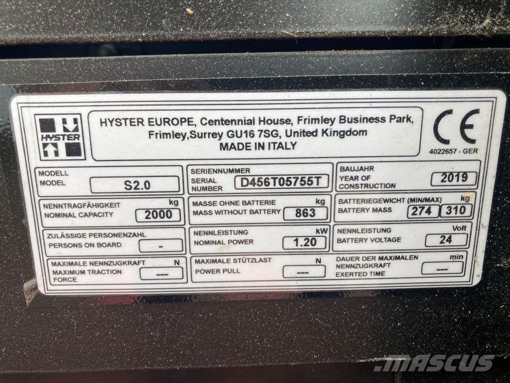 Hyster S 2.0 Колички високоповдигачи с теглич