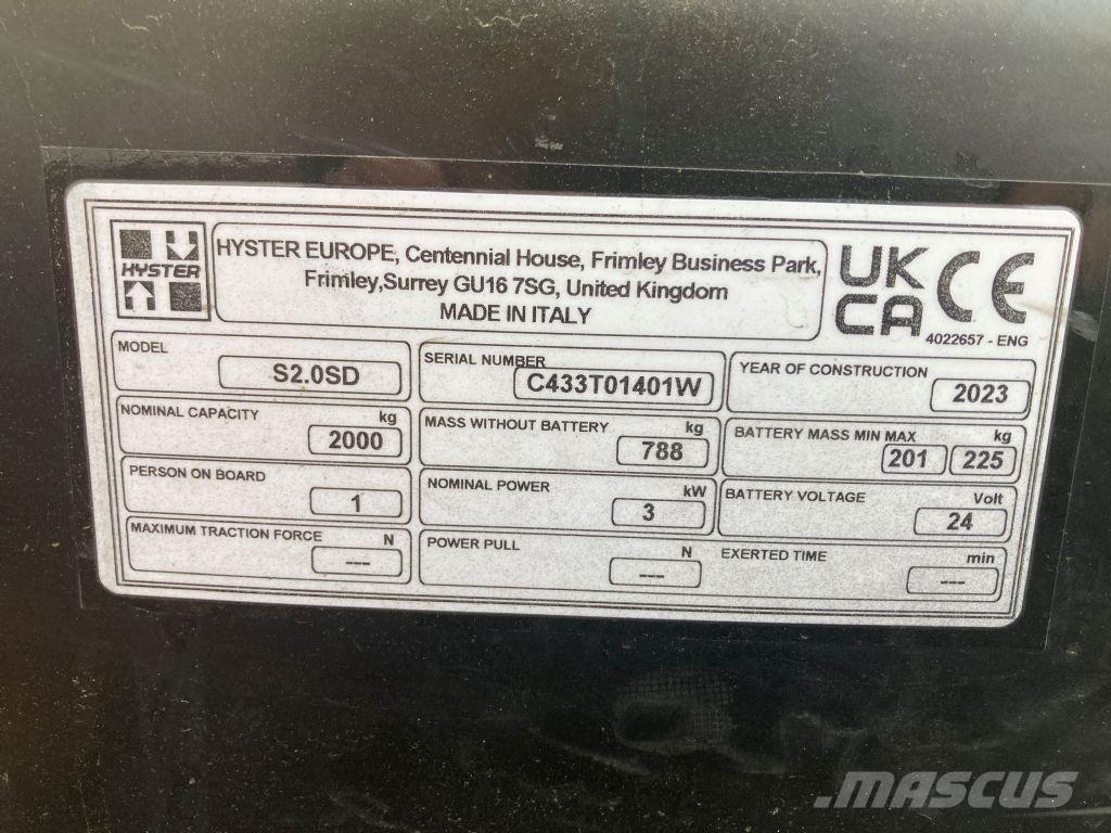 Hyster S 2.0SD Колички високоповдигачи с теглич