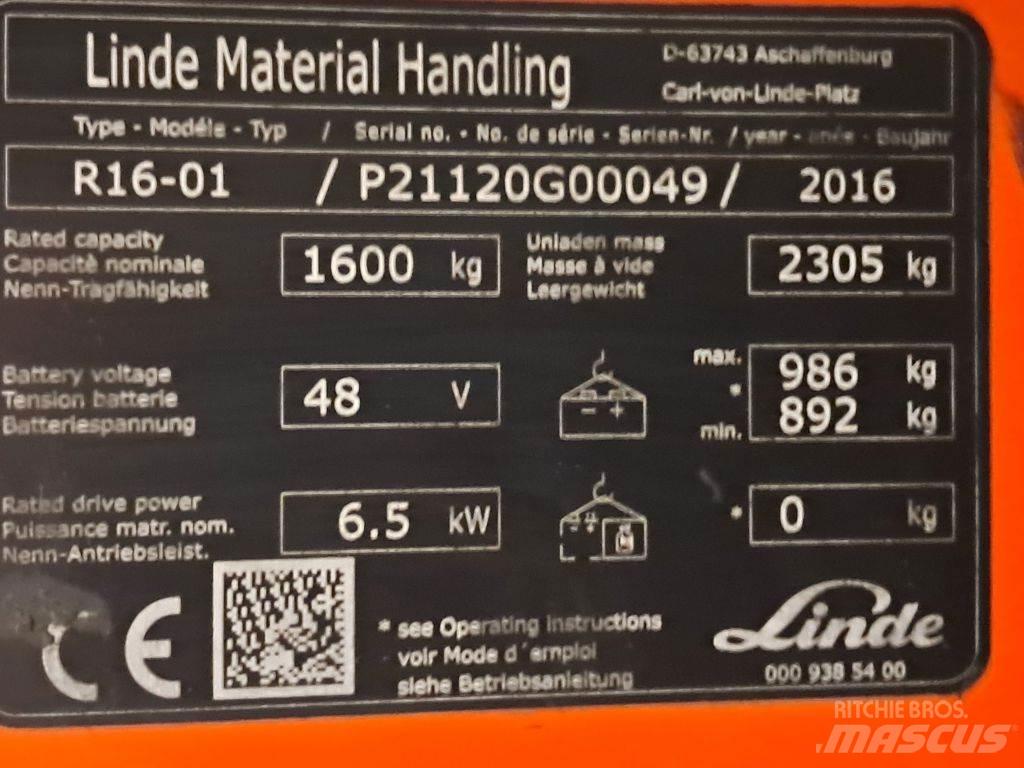 Linde R16-01 Ретрак/ Високоповдигач с изместване на вилката напред