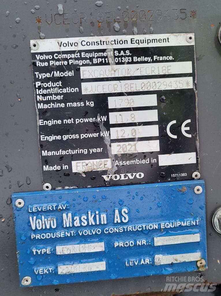 Volvo ECR18E Мини екскаватори < 7 т