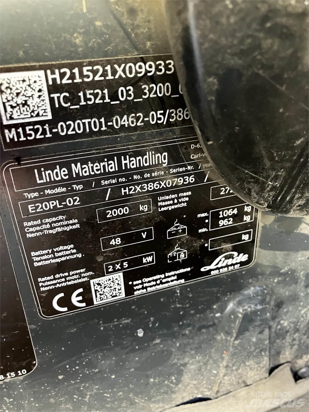 Linde E20PL Електрически вилични кари-повдигачи
