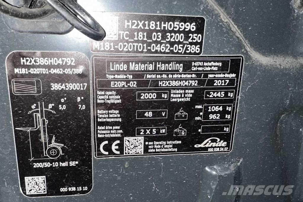 Linde E 20 PL Електрически вилични кари-повдигачи