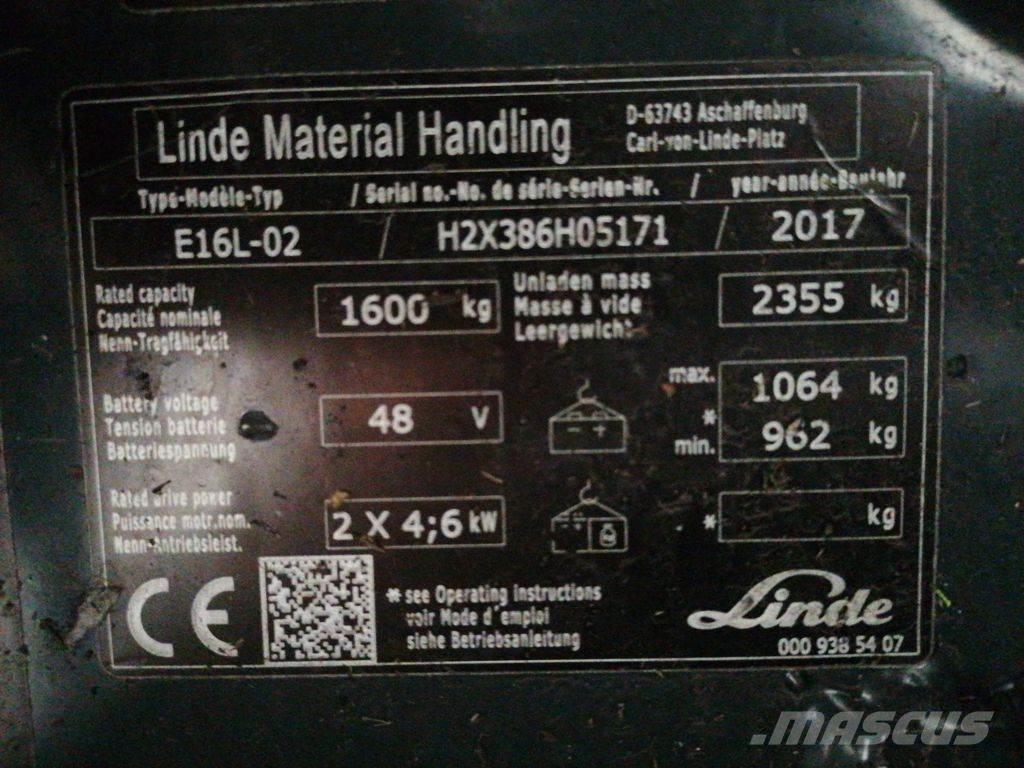Linde E16L-02 Електрически вилични кари-повдигачи