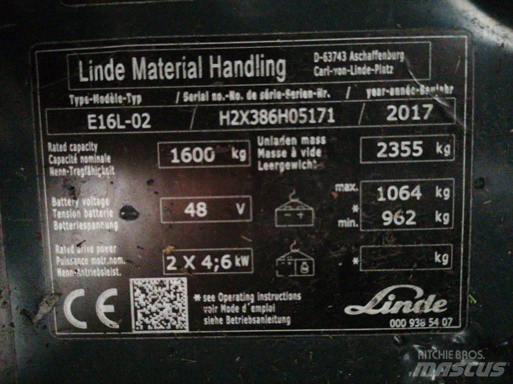 Linde E16L-02 Електрически вилични кари-повдигачи