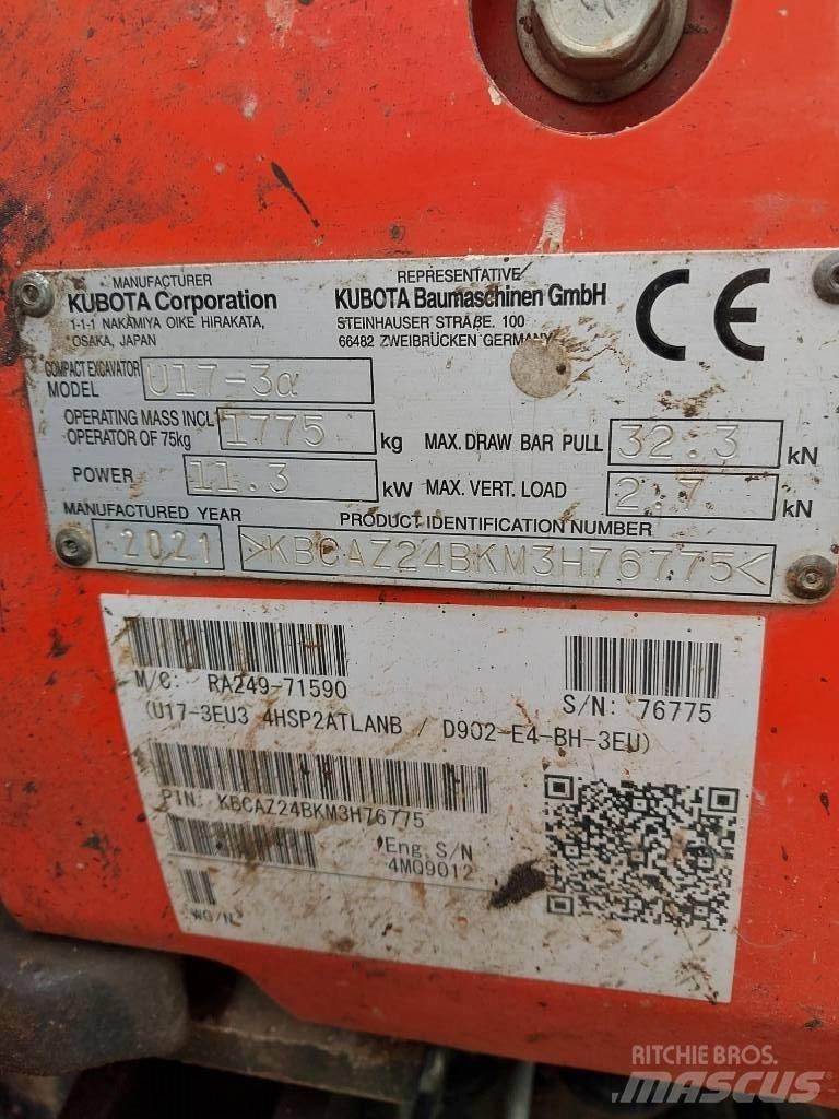 Kubota U 17-3N Мини екскаватори < 7 т