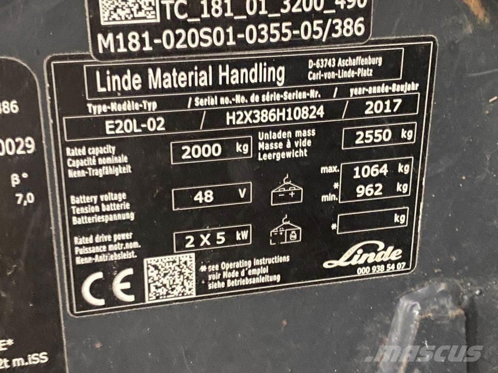 Linde E20L-02 Електрически вилични кари-повдигачи