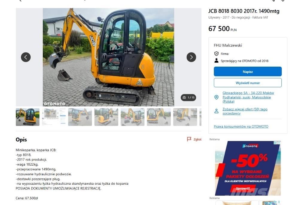 JCB 8030 Мини екскаватори < 7 т