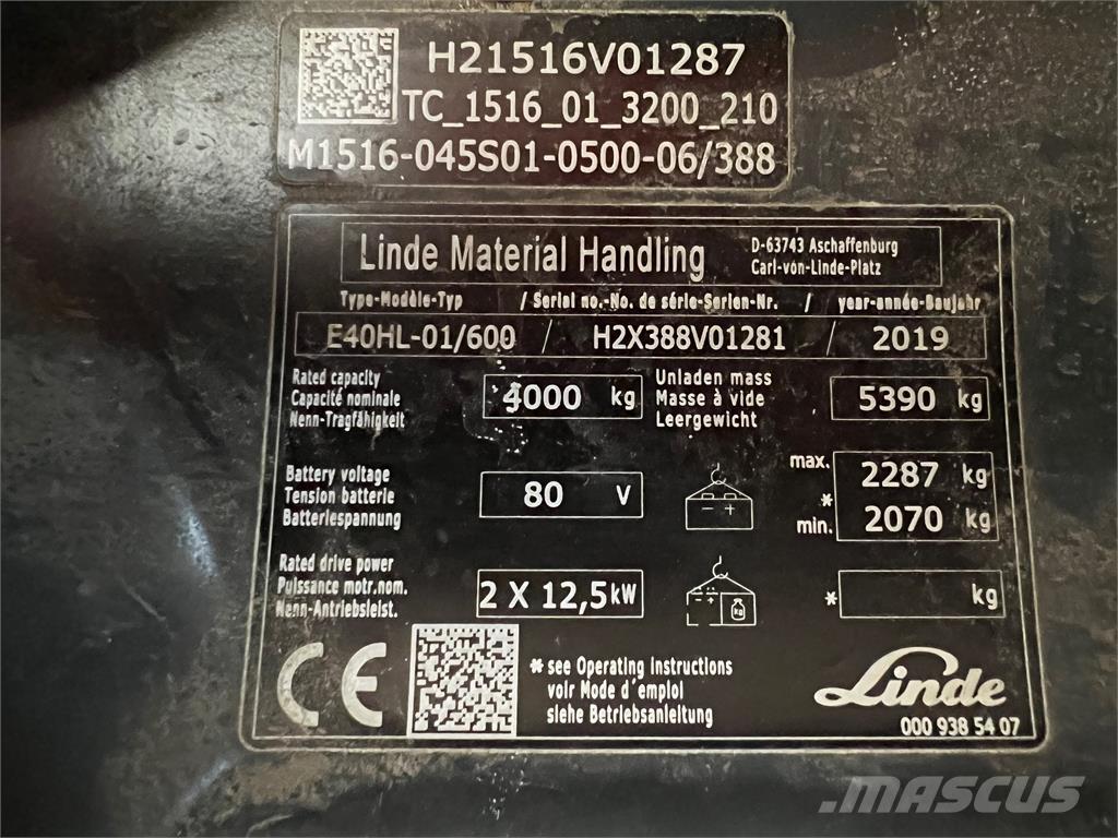 Linde E 40/600 HL Електрически вилични кари-повдигачи