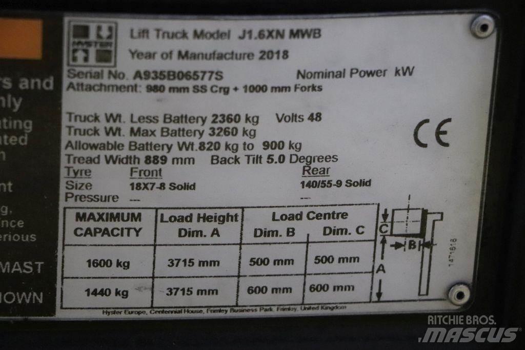 Hyster J1.6XN Електрически вилични кари-повдигачи