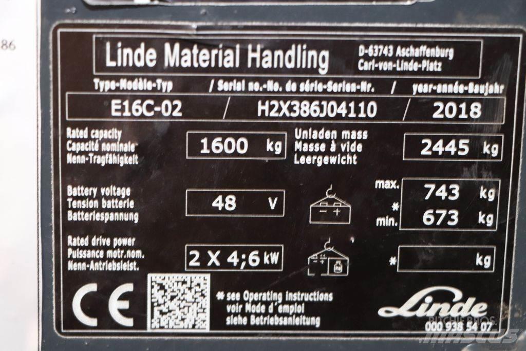 Linde E16C-02 Електрически вилични кари-повдигачи