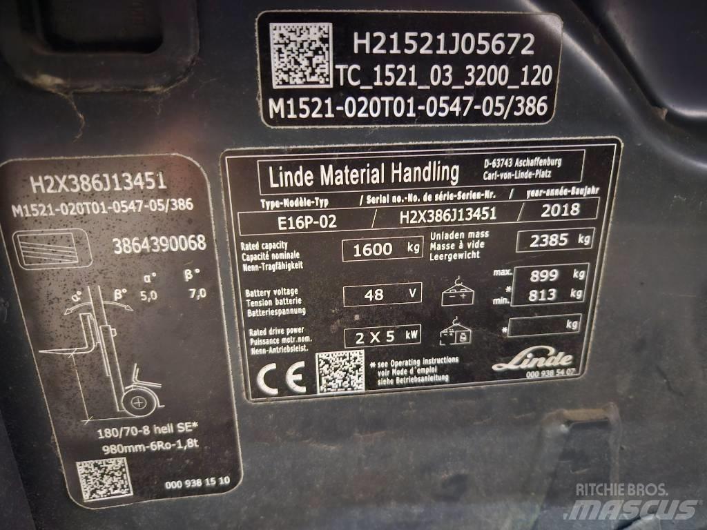 Linde E16P Електрически вилични кари-повдигачи