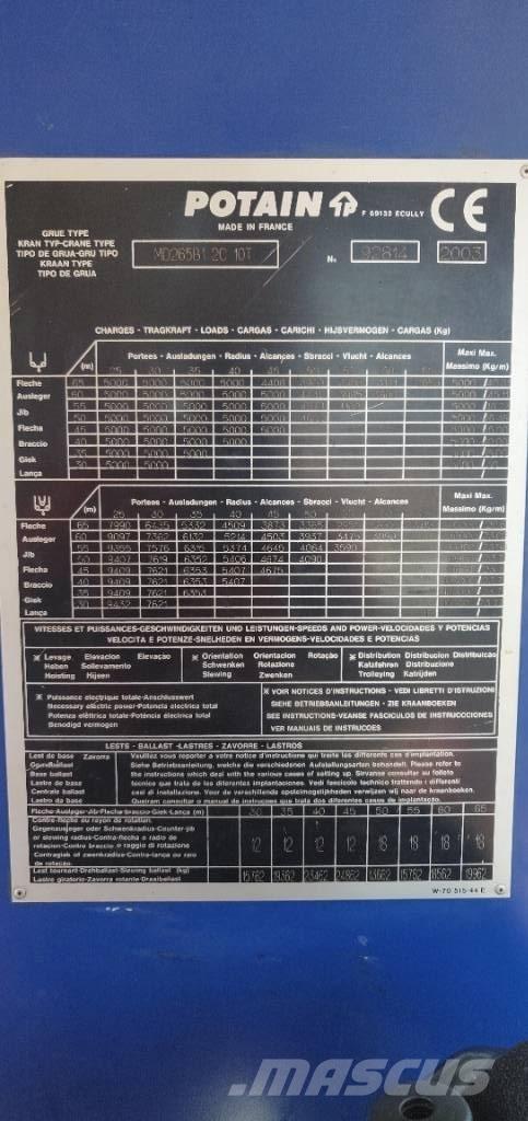 Potain MD265 Мачтови кранове