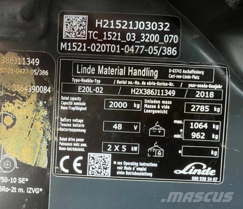 Linde E20L-02-386 Електрически вилични кари-повдигачи