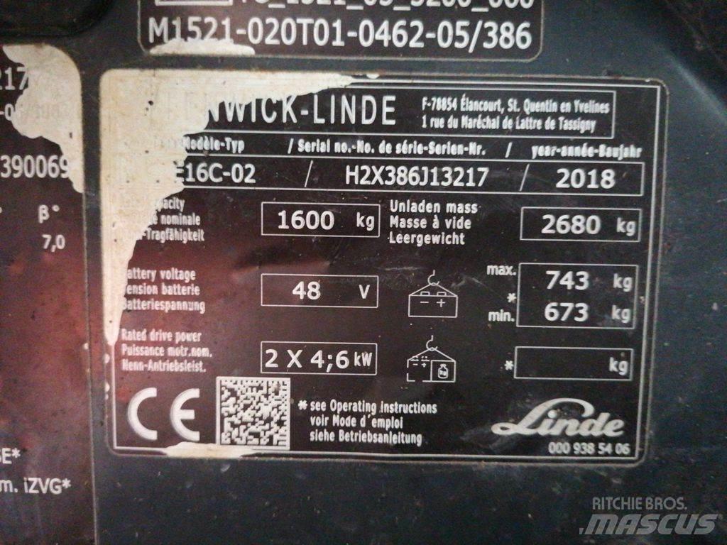 Linde E16C-02 Електрически вилични кари-повдигачи
