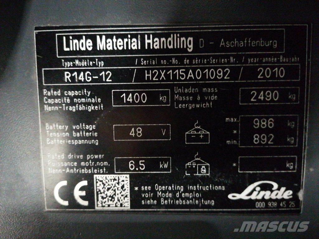 Linde R14G-12 Ретрак/ Високоповдигач с изместване на вилката напред