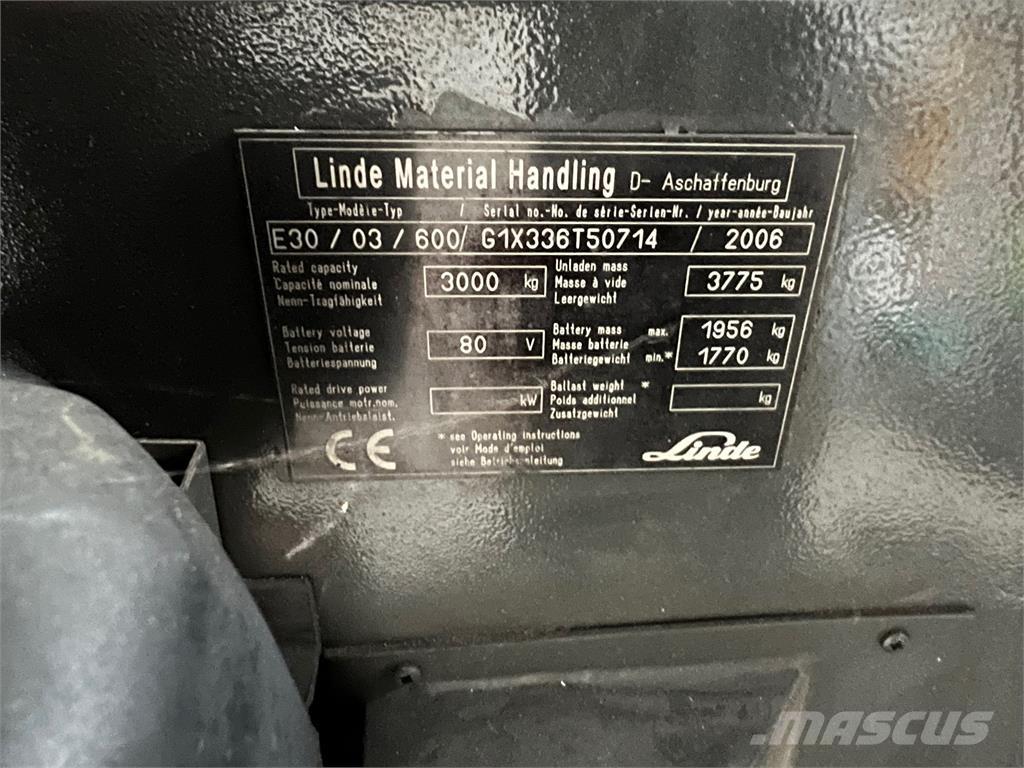 Linde E30 / 03 / 600 Електрически вилични кари-повдигачи