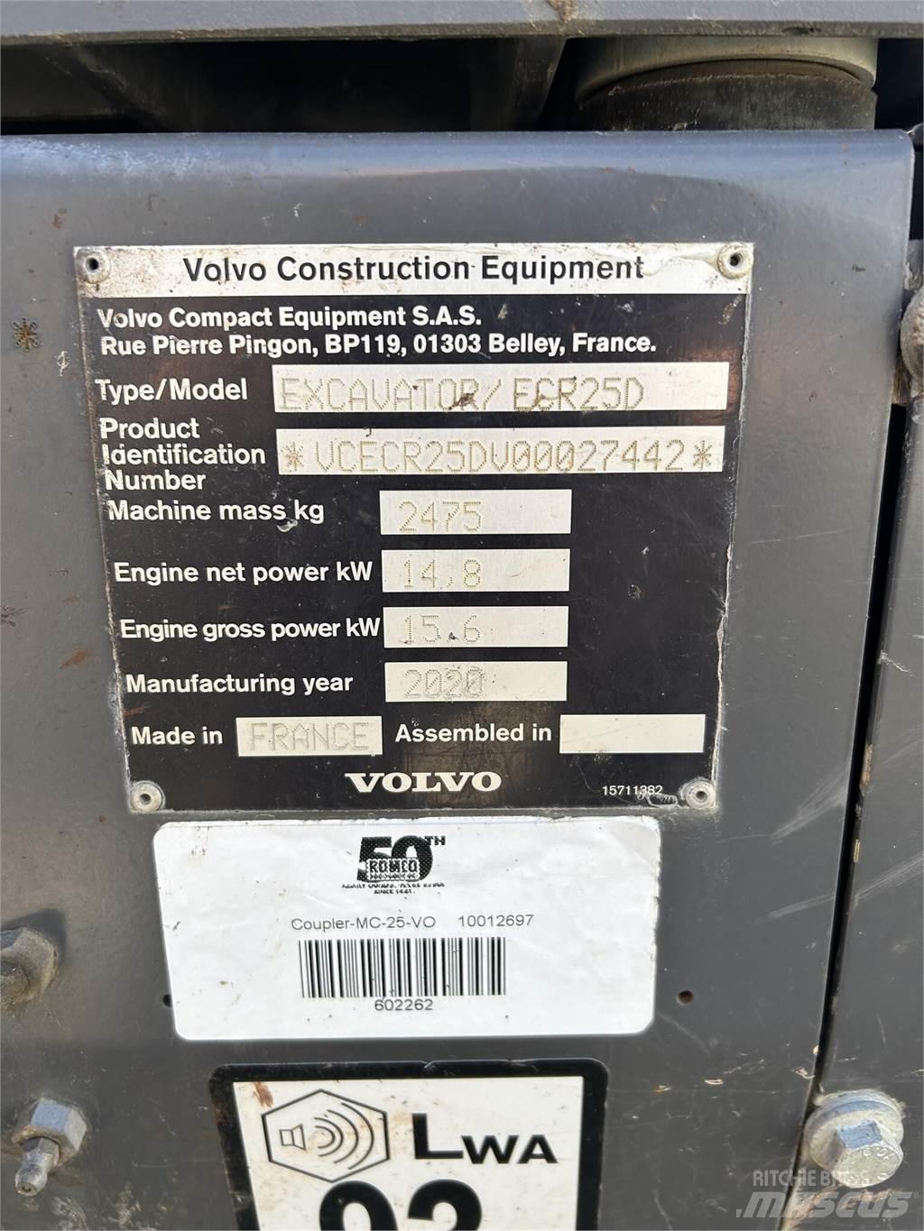 Volvo ECR25D Мини екскаватори < 7 т