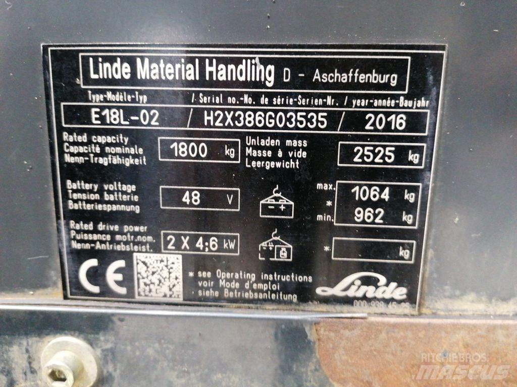 Linde E18L-02 Електрически вилични кари-повдигачи