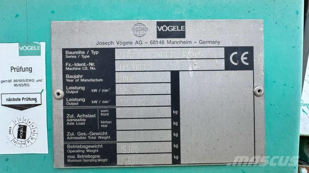 Vögele Super 1800-2 Машини за асфалт