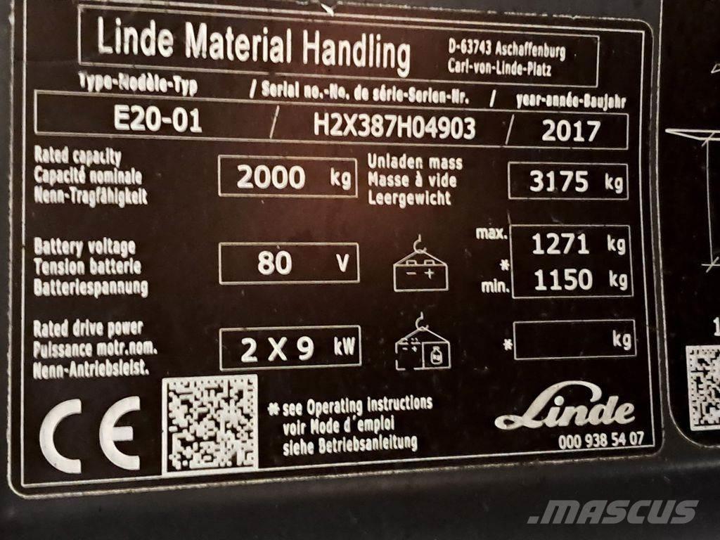 Linde E20-01 Електрически вилични кари-повдигачи