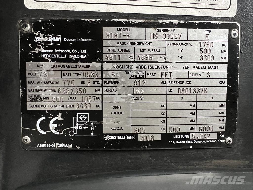 Doosan B18T-5 Електрически вилични кари-повдигачи
