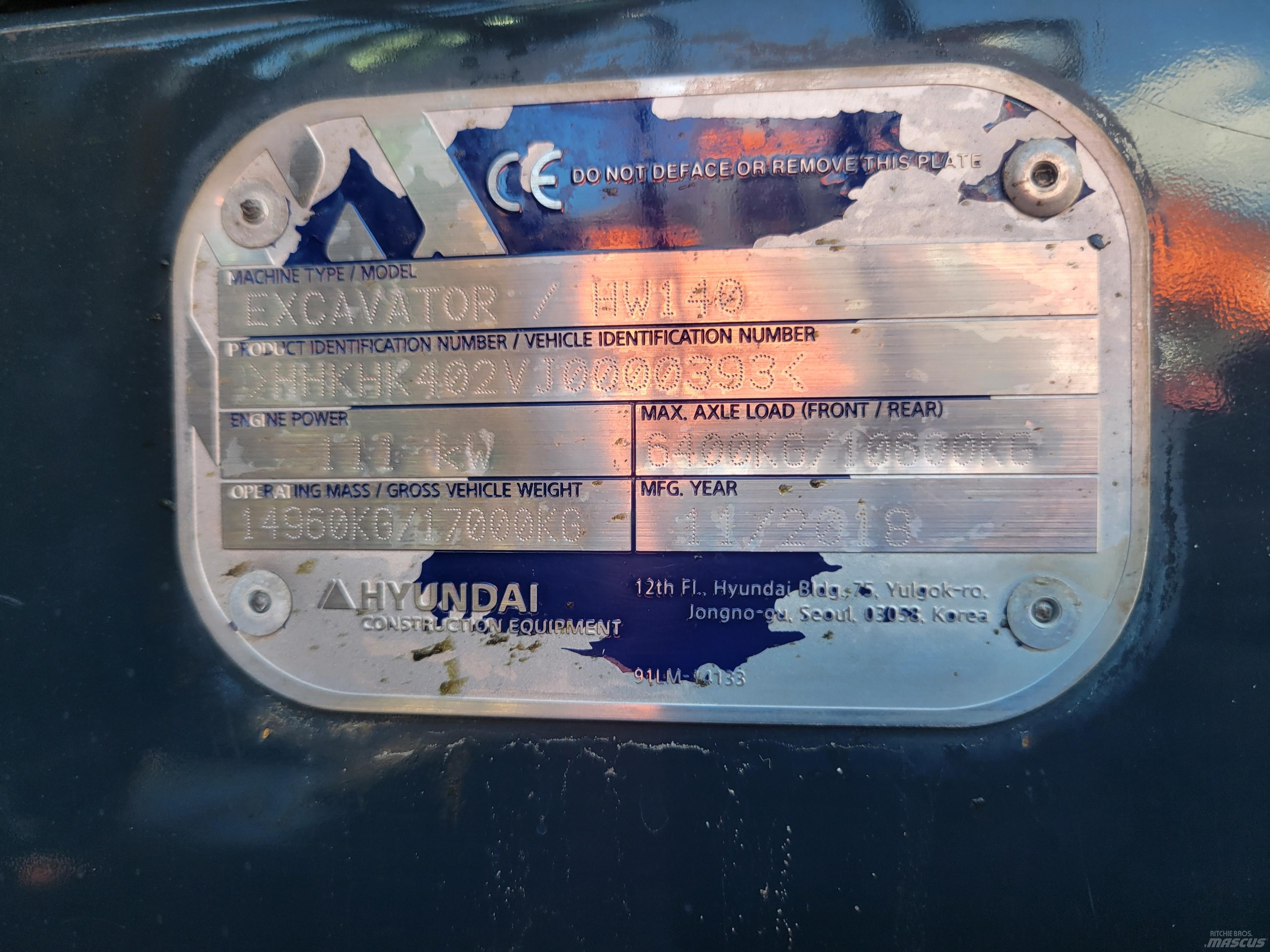 Hyundai HW140 Колесни екскаватори