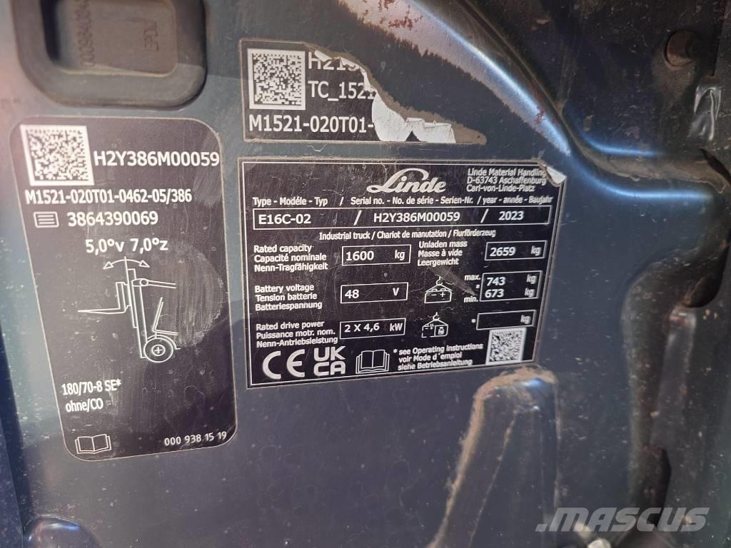 Linde E16C/386-02 Електрически вилични кари-повдигачи