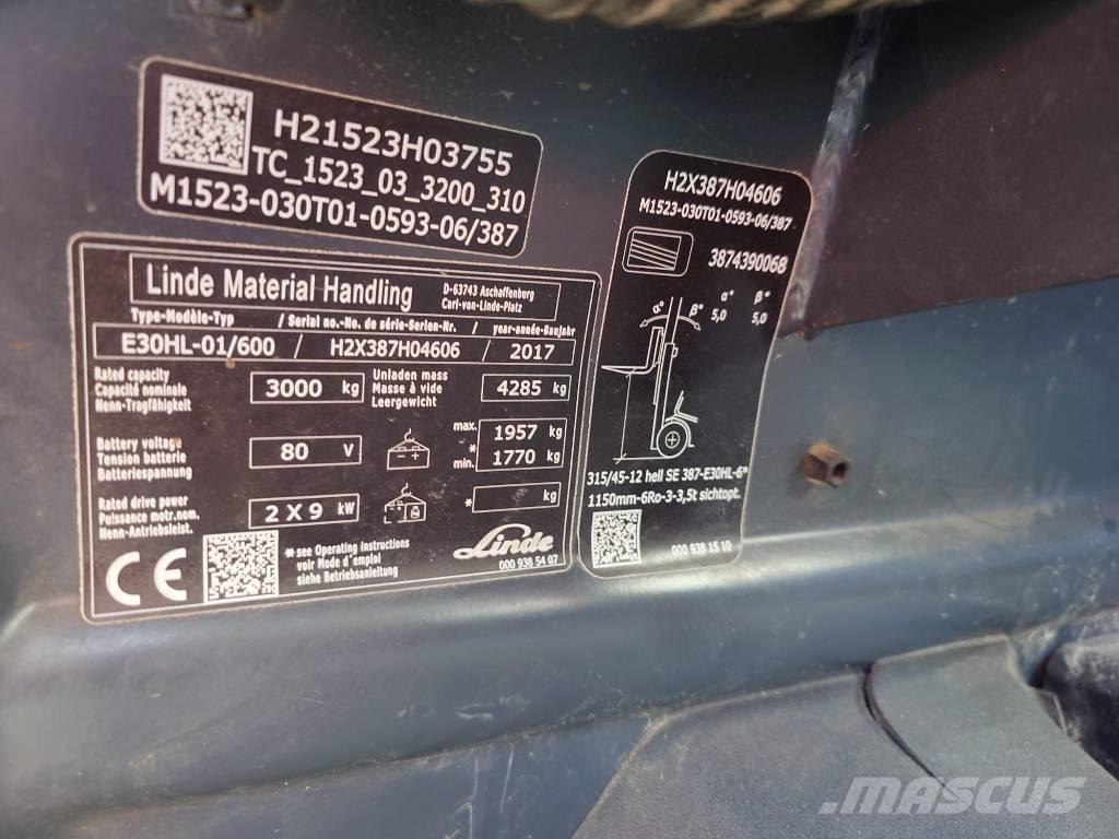 Linde E30/600HL/387 Електрически вилични кари-повдигачи