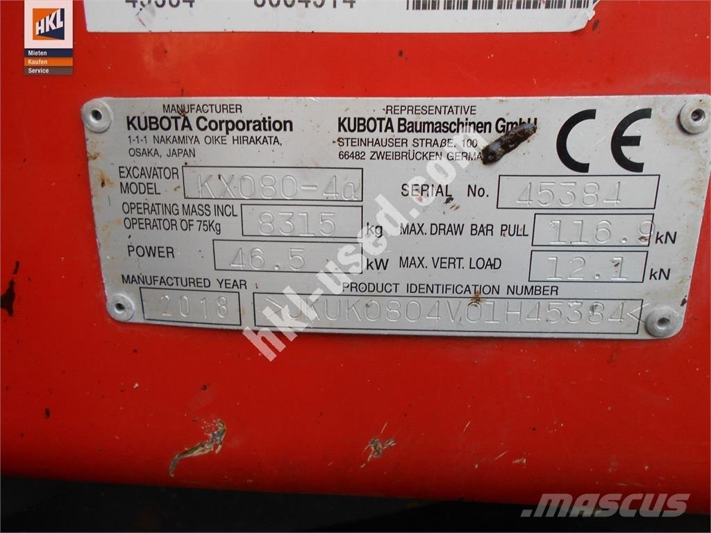 Kubota KX 080-4 Мини екскаватори < 7 т
