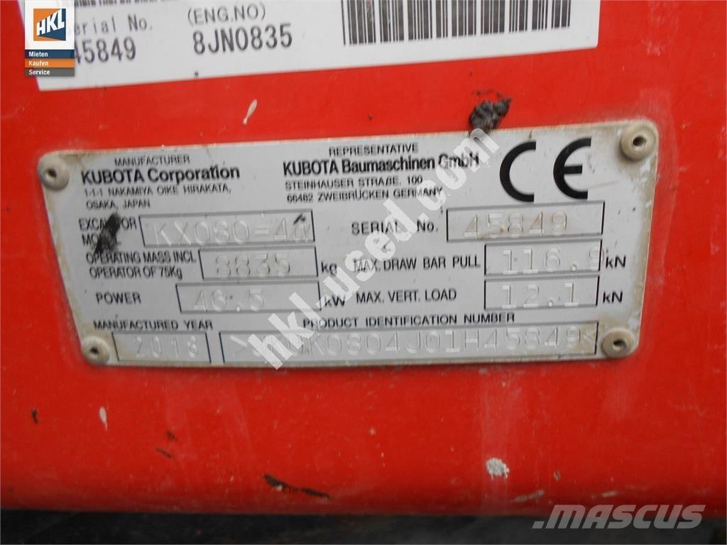 Kubota KX 080-4 Мини екскаватори < 7 т