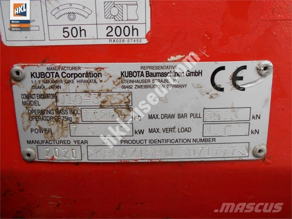 Kubota U 10-3 Мини екскаватори < 7 т