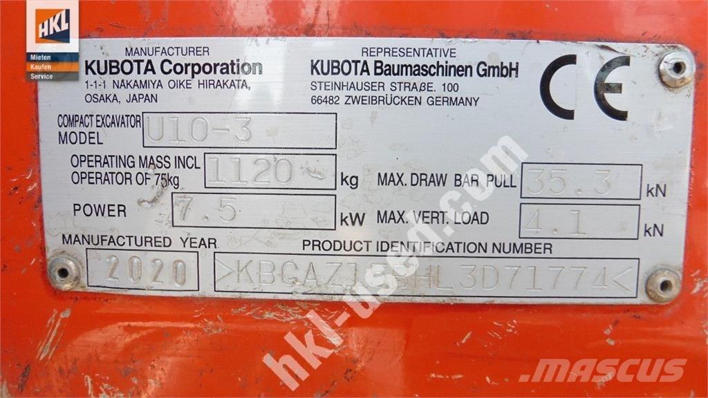 Kubota U 10-3 Мини екскаватори < 7 т