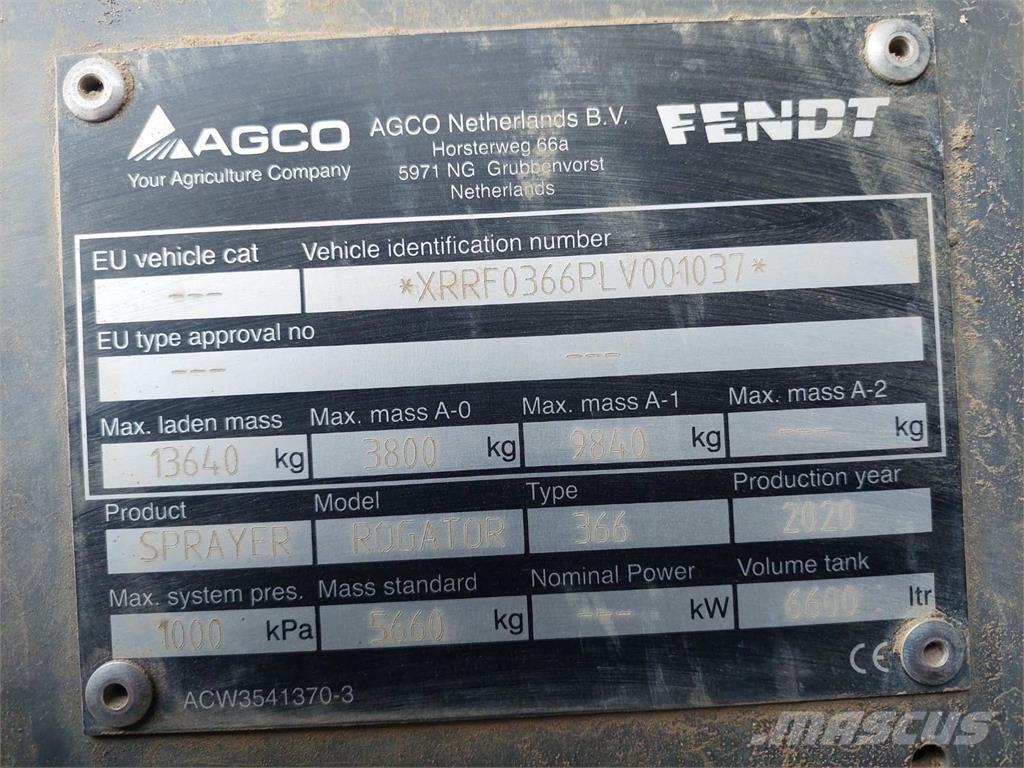 Fendt ROGATOR 366 Прикачни пръскачки
