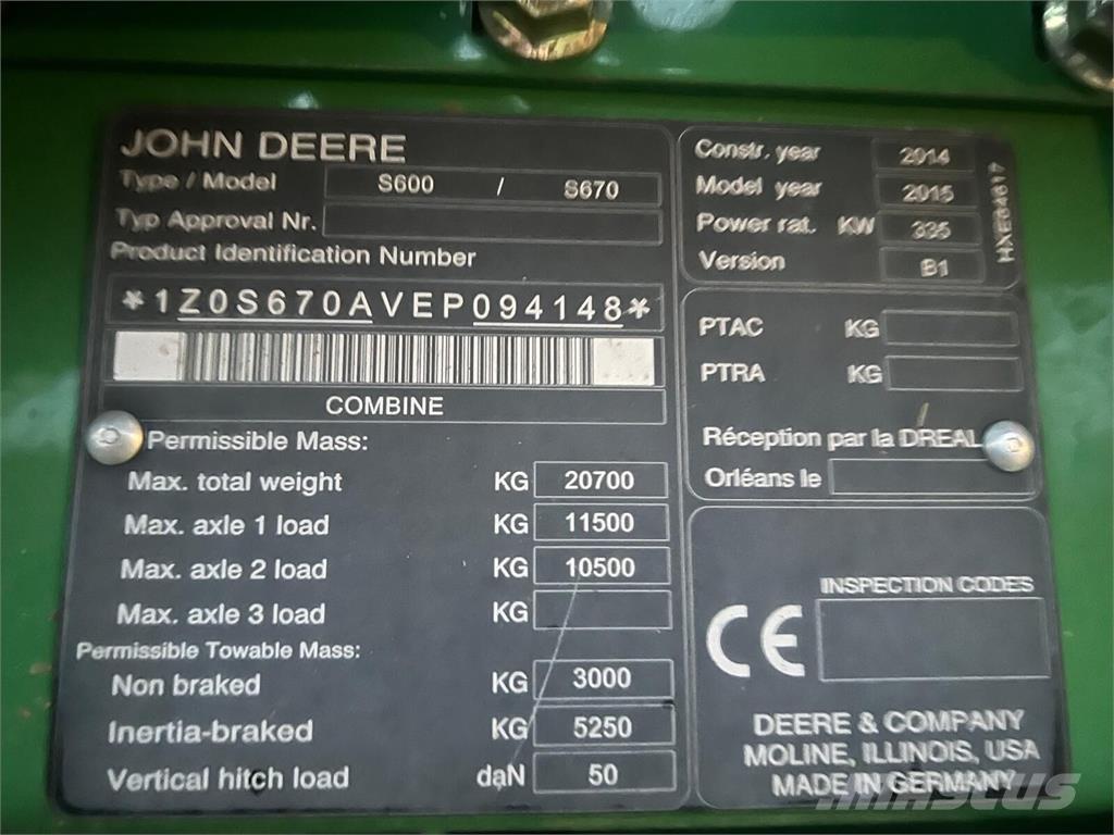 John Deere S670i Комбайни