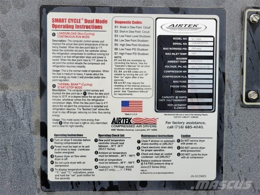  AIRTEK SC 1500 Сушилни с въздух под налягане