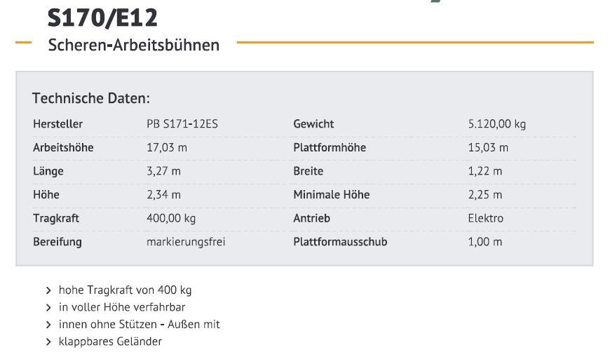 PB S171-12ES Ножични работни платформи