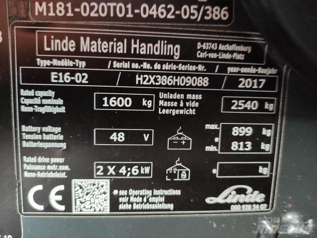 Linde E16-02-386 Електрически вилични кари-повдигачи